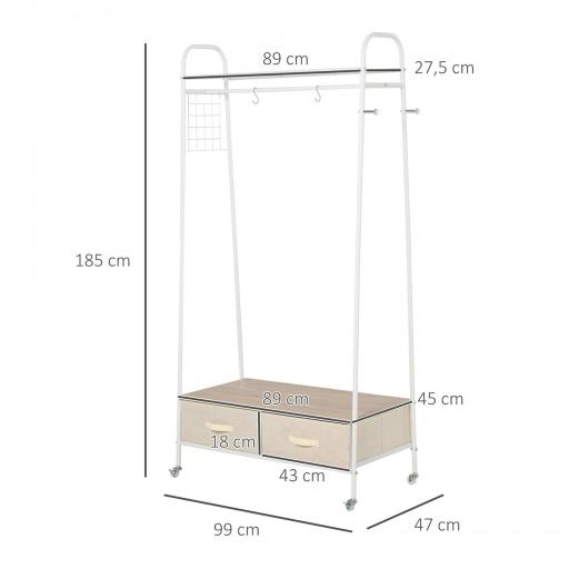 Perchero Metálico con Ruedas Colgador para Ropa con Riel Estantes Cajones para Organizar Ropa Bolsos 99x47x185cm [1]