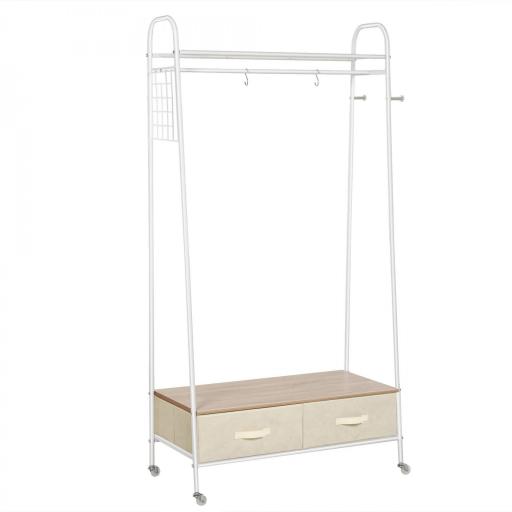 Perchero Metálico con Ruedas Colgador para Ropa con Riel Estantes Cajones para Organizar Ropa Bolsos 99x47x185cm [9]