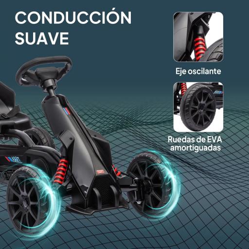 Kart a Pedales para Niños 3-8 Años con Asiento Regulable en 4 Posiciones y Ruedas de EVA 100x58x58,5 cm Negro [3]