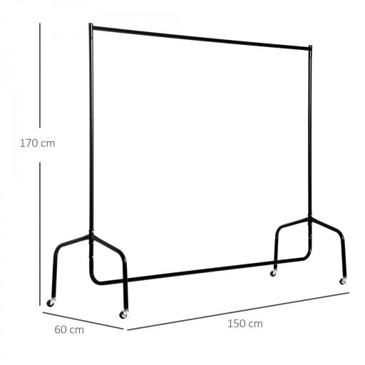 Burro para Ropa con Ruedas Perchero Burro para Ropa Metálico para Entrada Pasillo Dormitorio 150x60x170 cm Negro [1]