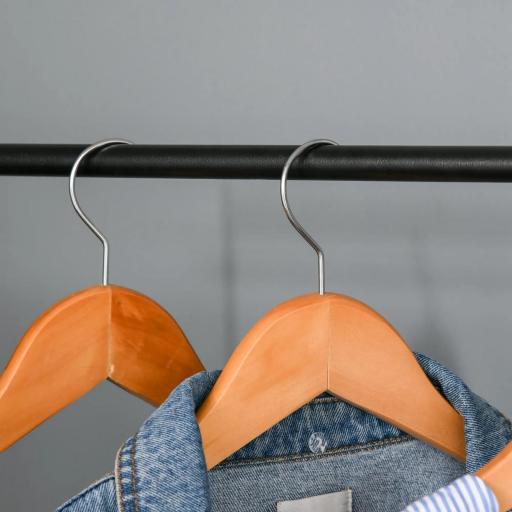 Perchero de Ropa Perchero de Pie con 2 Estantes de Almacenamiento Barra para Colgar y Marco de Acero 64x42,5x149cm Negro [6]