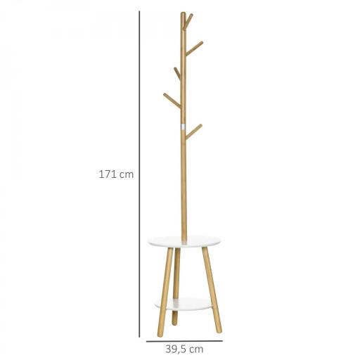  2 en 1 Perchero de Pie de Bambú con 2 Estantes 5 Ganchos para Ropa Bolsos para Entrada 39,5x39,5x171 cm Natural [1]