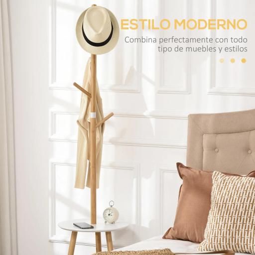  2 en 1 Perchero de Pie de Bambú con 2 Estantes 5 Ganchos para Ropa Bolsos para Entrada 39,5x39,5x171 cm Natural [2]