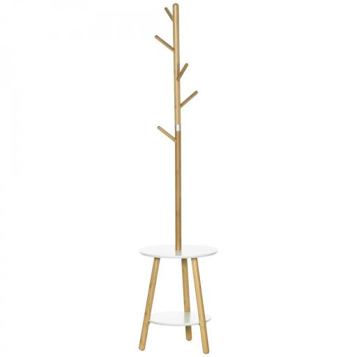  2 en 1 Perchero de Pie de Bambú con 2 Estantes 5 Ganchos para Ropa Bolsos para Entrada 39,5x39,5x171 cm Natural [8]