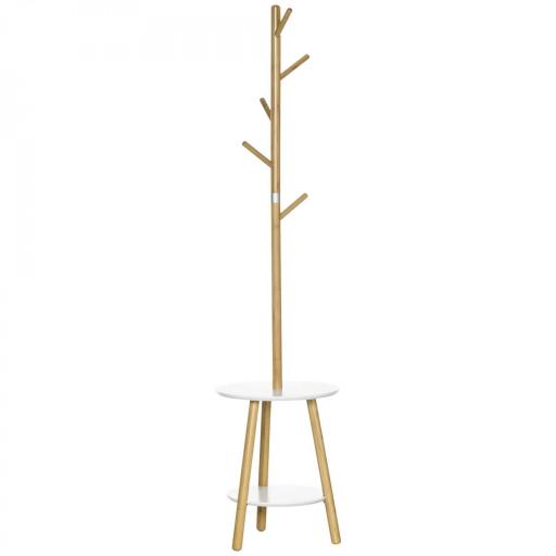  2 en 1 Perchero de Pie de Bambú con 2 Estantes 5 Ganchos para Ropa Bolsos para Entrada 39,5x39,5x171 cm Natural [9]