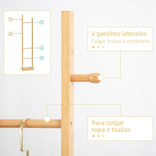 Perchero de Pie de Bambú Estilo Moderno con Ganchos y Barras para Entrada Pasillo Dormitorio 36x24x168 cm Natural [2]