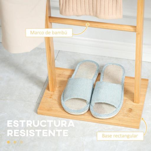 Perchero de Pie de Bambú Estilo Moderno con Ganchos y Barras para Entrada Pasillo Dormitorio 36x24x168 cm Natural [3]