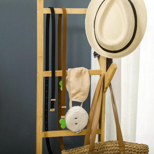 Perchero de Pie de Madera de Bambú con Ruedas Colgador Multifuncional con 6 Ganchos Barra y Estante 100x37x191 cm Natural [4]