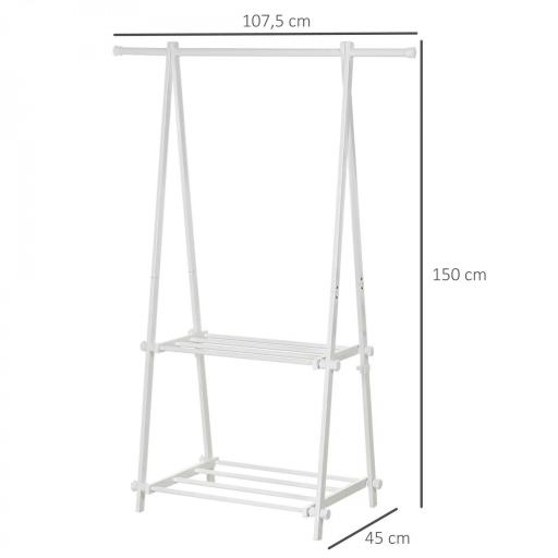 Perchero de Pie Plegable con 2 Estantes y Barra para Colgar Ropa Perchero para Dormitorio Entrada 107,5x45x150 cm Blanco [1]