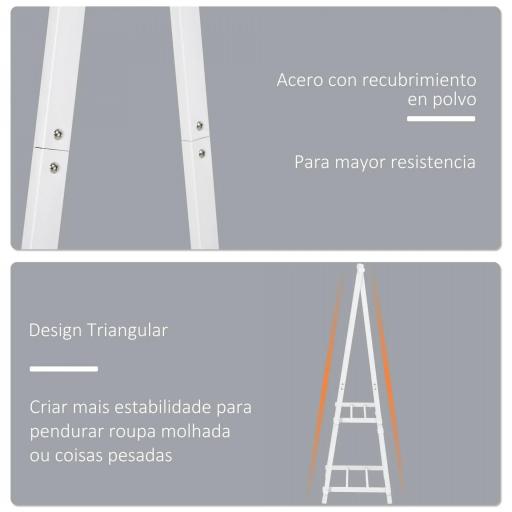 Perchero de Pie Plegable con 2 Estantes y Barra para Colgar Ropa Perchero para Dormitorio Entrada 107,5x45x150 cm Blanco [4]