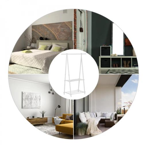 Perchero de Pie Plegable con 2 Estantes y Barra para Colgar Ropa Perchero para Dormitorio Entrada 107,5x45x150 cm Blanco [6]