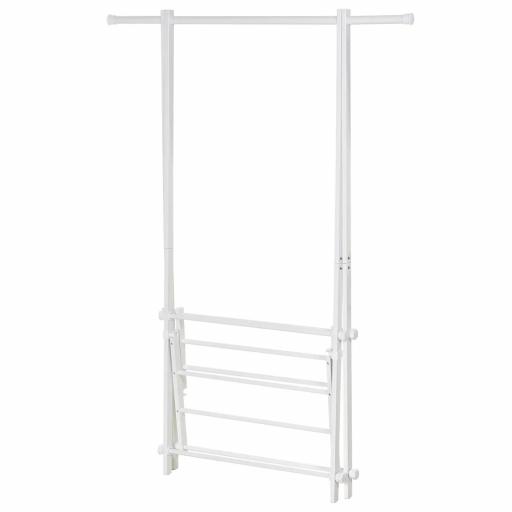 Perchero de Pie Plegable con 2 Estantes y Barra para Colgar Ropa Perchero para Dormitorio Entrada 107,5x45x150 cm Blanco [5]