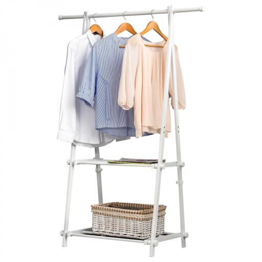 Perchero de Pie Plegable con 2 Estantes y Barra para Colgar Ropa Perchero para Dormitorio Entrada 107,5x45x150 cm Blanco [7]