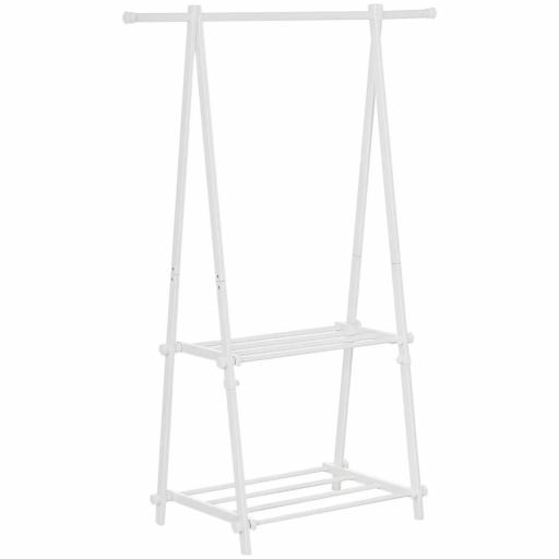 Perchero de Pie Plegable con 2 Estantes y Barra para Colgar Ropa Perchero para Dormitorio Entrada 107,5x45x150 cm Blanco [8]