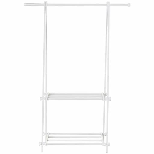 Perchero de Pie Plegable con 2 Estantes y Barra para Colgar Ropa Perchero para Dormitorio Entrada 107,5x45x150 cm Blanco [9]