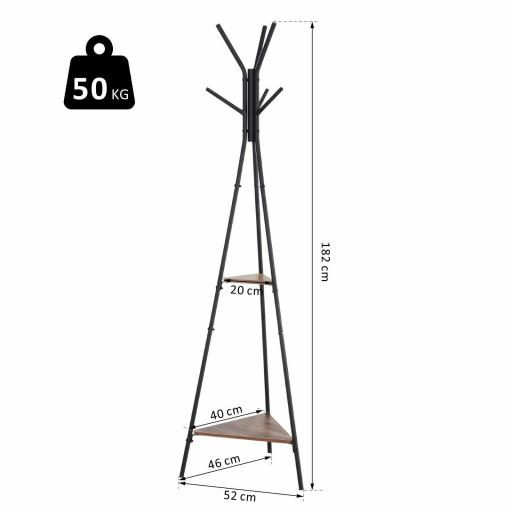Perchero de Pie Metálico Perchero en Forma de Árbol Dormitorio Oficina para Colgar Ropa Bolsas Sombrero 6 Ganchos con 2 Estantes 32.5x45.5x182cm [1]