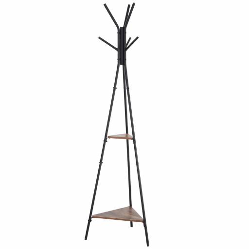 Perchero de Pie Metálico Perchero en Forma de Árbol Dormitorio Oficina para Colgar Ropa Bolsas Sombrero 6 Ganchos con 2 Estantes 32.5x45.5x182cm [8]