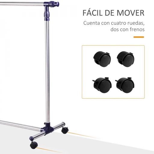 Perchero Acero Inox Colgador Ropa 4 Ruedas Alto y Largo Regulables 95x45x170cm [3]