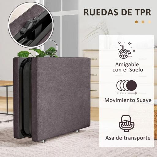 Cama Plegatín Plegable 70x180 cm con Colchón de Espuma Respaldo Ajustable en 5 Posiciones y Ruedas Carga 120 kg Marrón [2]