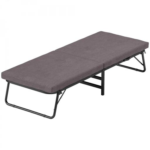 Cama Plegatín Plegable 70x180 cm con Colchón de Espuma Respaldo Ajustable en 5 Posiciones y Ruedas Carga 120 kg Marrón [8]
