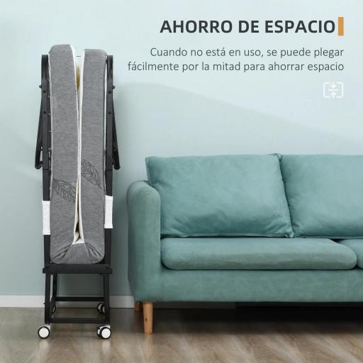 Cama Plegable 200x80 cm con 4 Ruedas, Cama de Camping Portátil, con Colchón Individual de 10 cm, Marco de Acero, Carga 150 kg, para Dormitorio, Salón, Oficina, Blanco [6]