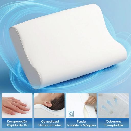 Almohada Cervical y Cuello de Espuma Viscoelástica con Diseño Ergonómico Doble Altura para Dormir de Lado y Boca Arriba [3]