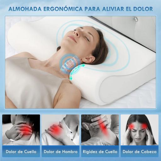 Almohada Cervical y Cuello de Espuma Viscoelástica con Diseño Ergonómico Doble Altura para Dormir de Lado y Boca Arriba [2]