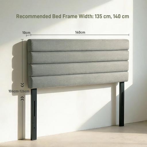 Cabecero de Cama 140 cm Tapizado en Lino Altura Ajustable de 3 Niveles 106/116/126 cm Montado a la Pared Gris [1]