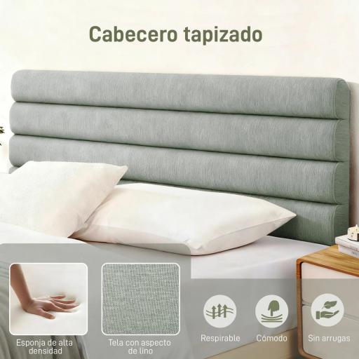 Cabecero de Cama 140 cm Tapizado en Lino Altura Ajustable de 3 Niveles 106/116/126 cm Montado a la Pared Gris [4]