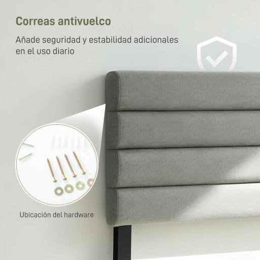 Cabecero de Cama 140 cm Tapizado en Lino Altura Ajustable de 3 Niveles 106/116/126 cm Montado a la Pared Gris [3]