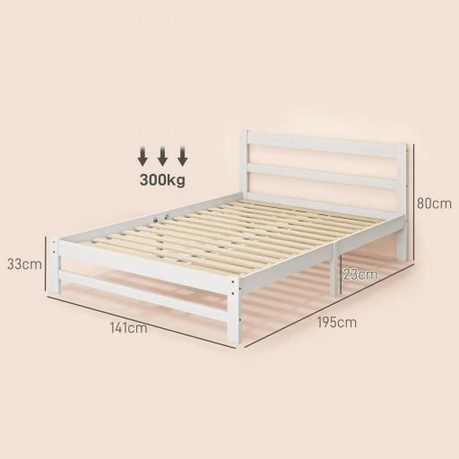 Marco de Cama de Madera 195x141 cm Estructura de Cama Doble para Colchón de 135x190 cm (no incluido) Carga 300 kg Blanco [1]