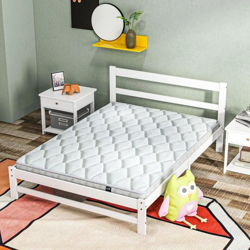 Marco de Cama de Madera 195x141 cm Estructura de Cama Doble para Colchón de 135x190 cm (no incluido) Carga 300 kg Blanco [7]