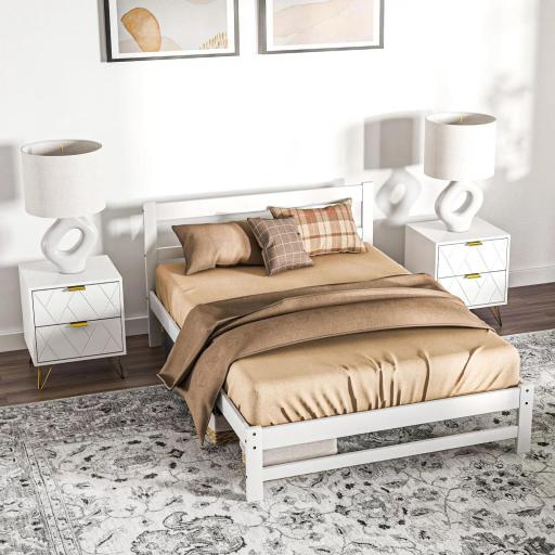Marco de Cama de Madera 195x141 cm Estructura de Cama Doble para Colchón de 135x190 cm (no incluido) Carga 300 kg Blanco [4]