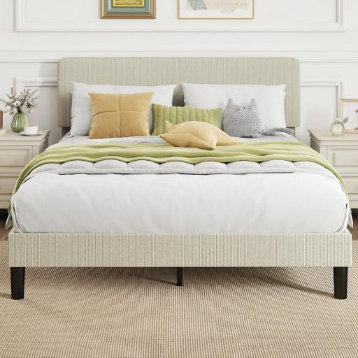 Somier 160x200 cm con Cabecero Ajustable Tapizado en Pana Láminas de Madera Fácil de Montar Gris Claro