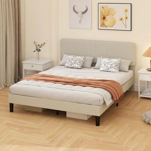 Somier 160x200 cm con Cabecero Ajustable Tapizado en Pana Láminas de Madera Fácil de Montar Gris Claro [5]