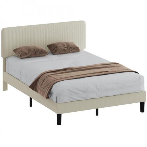 Somier 160x200 cm con Cabecero Ajustable Tapizado en Pana Láminas de Madera Fácil de Montar Gris Claro [8]