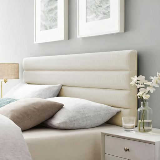 Cabecero de Cama 140 cm Tapizado en Lino Altura Ajustable de 3 Niveles 106/116/126 cm Montado a la Pared Beige