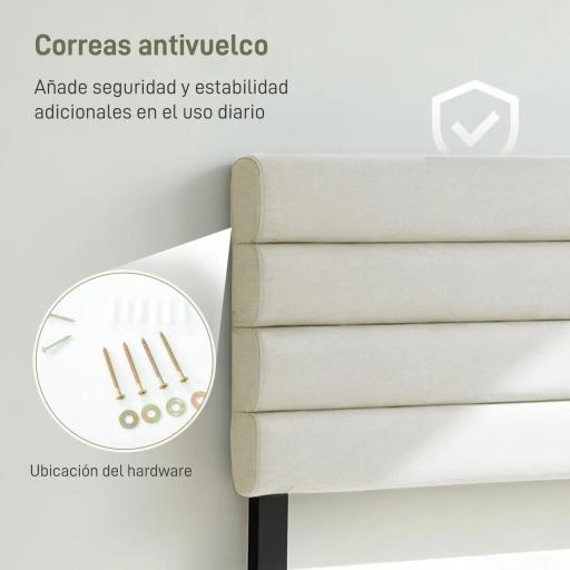Cabecero de Cama 140 cm Tapizado en Lino Altura Ajustable de 3 Niveles 106/116/126 cm Montado a la Pared Beige [4]