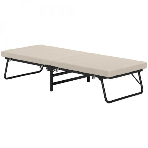 Cama Plegatín Plegable 70x180 cm con Colchón de Espuma Respaldo Ajustable en 5 Posiciones y Ruedas Carga 120 kg Crema [9]