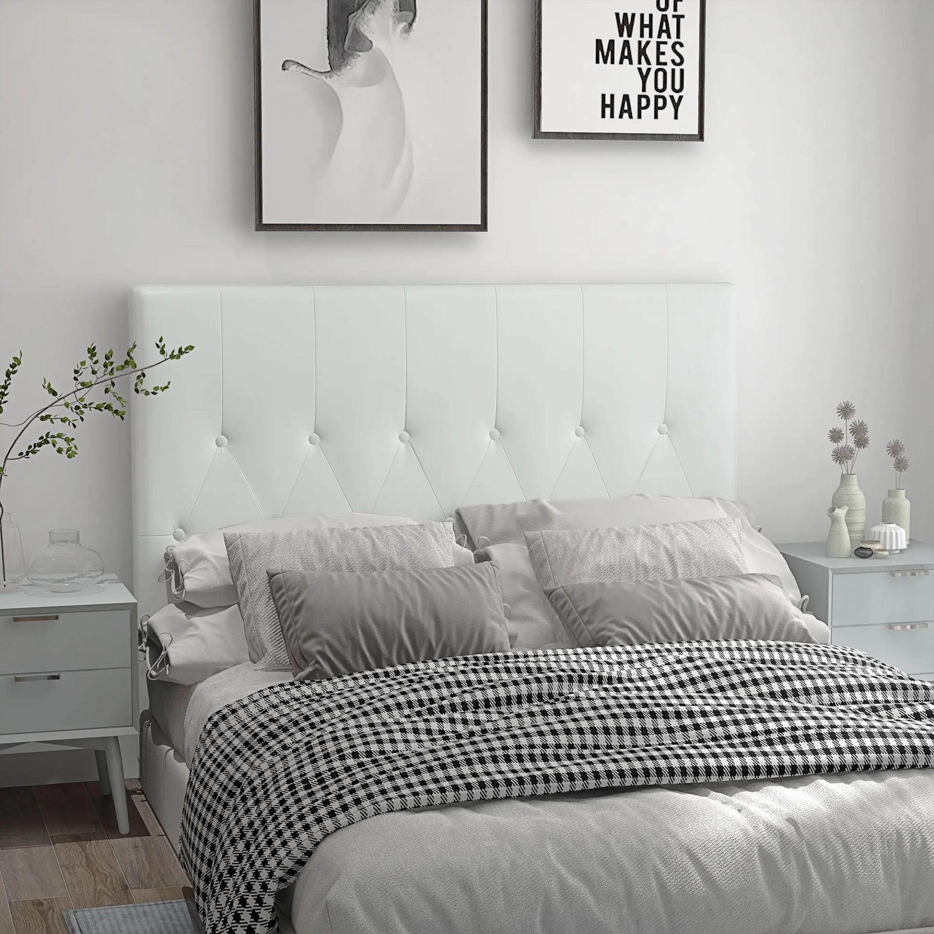 Cabecero de Cama 160 cm Tapizado en PU 2 Formas de Uso Vertical o Montado a la Pared Cabecero Blanco