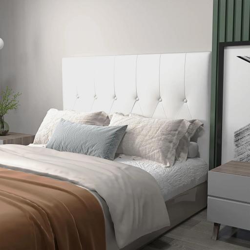 Cabecero de Cama 160 cm Tapizado en PU 2 Formas de Uso Vertical o Montado a la Pared Cabecero Blanco [5]