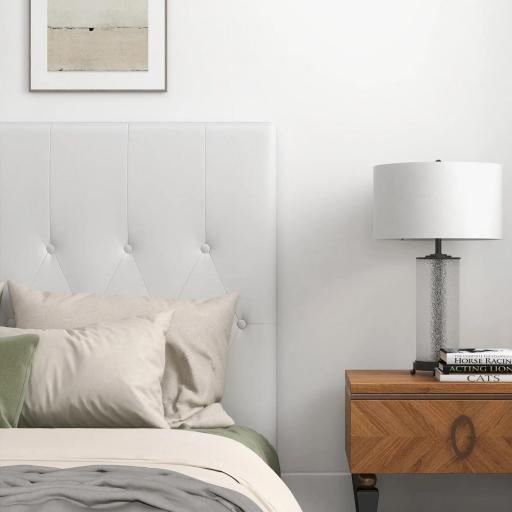 Cabecero de Cama 160 cm Tapizado en PU 2 Formas de Uso Vertical o Montado a la Pared Cabecero Blanco [4]
