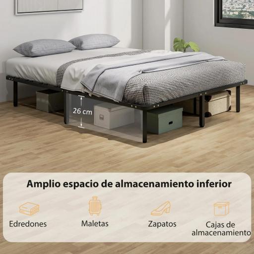 Estructura de Cama 160x200 cm con Marco de Acero Láminas de Álamo y Espacio de Almacenamiento Carga 500 kg Negro [4]
