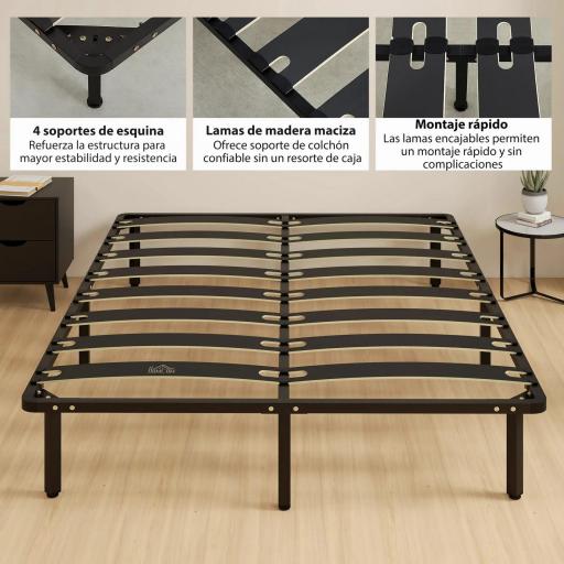 Estructura de Cama 160x200 cm con Marco de Acero Láminas de Álamo y Espacio de Almacenamiento Carga 500 kg Negro [9]