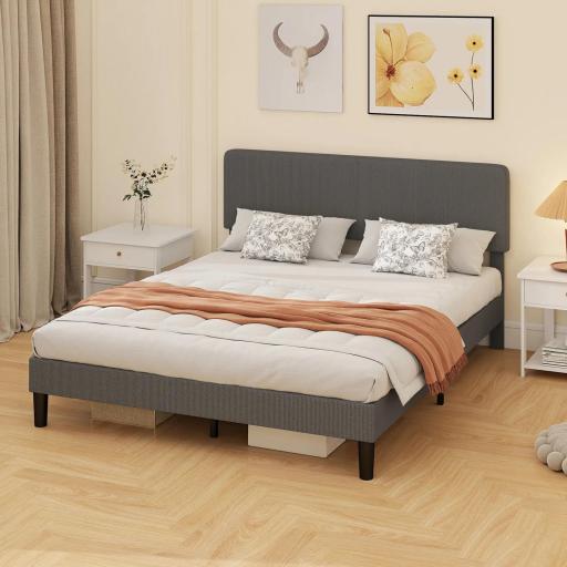Somier 160x200 cm con Cabecero Ajustable Tapizado en Pana Láminas de Madera Fácil de Montar Gris Oscuro [6]