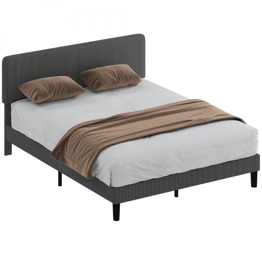 Somier 160x200 cm con Cabecero Ajustable Tapizado en Pana Láminas de Madera Fácil de Montar Gris Oscuro [8]