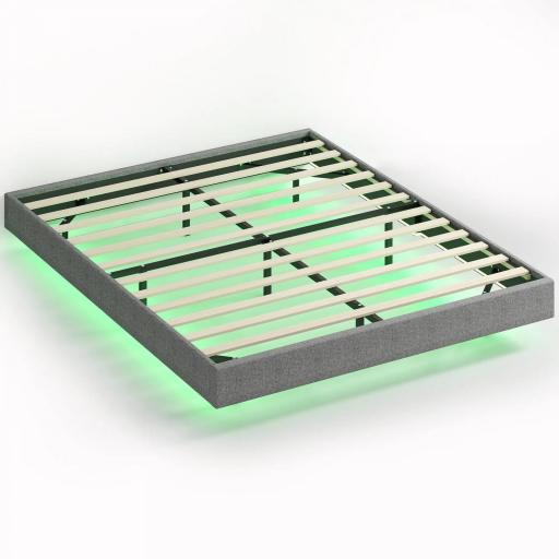 Somier 160x200 cm con Luces LED Estructura de Cama Tapizado en Lino Láminas de Madera Fácil de Montar Gris [9]