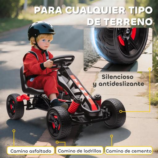 Kart Pedales para Niños de +3 Años con Embrague Automático Freno Ruedas Antideslizantes de EVA y Marco Metálico Rojo [7]