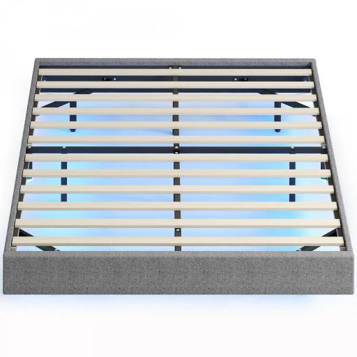 Somier 140x190 cm con Luces LED Estructura de Cama Tapizado en Lino Láminas de Madera Fácil de Montar Gris [10]
