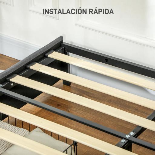 Cama Doble 140x190 cm Somier con 3 Cajones y Estructura de Metal Carga 363 kg Gris [3]